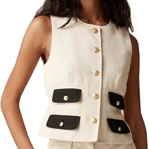 J. Crew Ivory Vest with Gold Buttons and Black Pockets